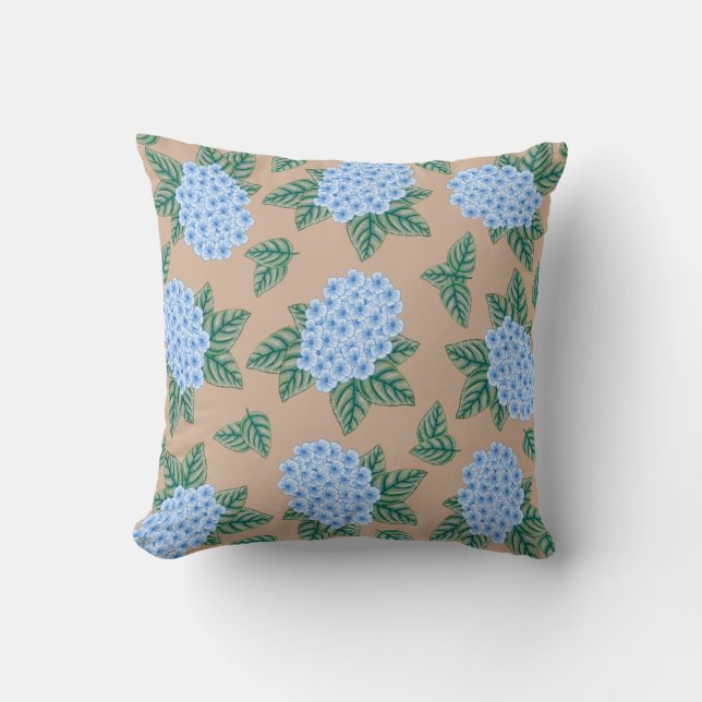 Blue Hydrangeas Custom Throw Pillow (Front)