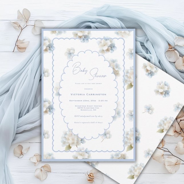 Blue Hydrangeas Elegant Baby Shower Invitation (Creator Uploaded)