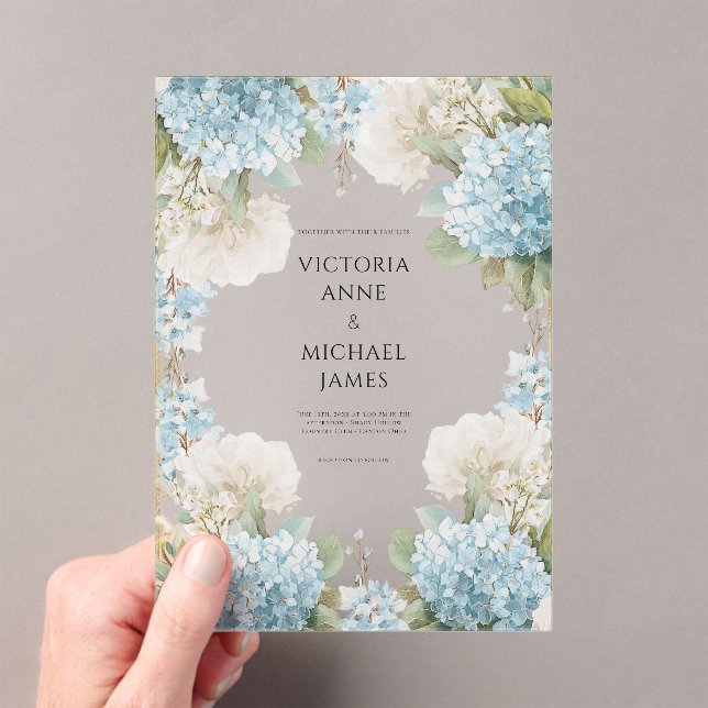 Blue Hydrangeas Elegant Wedding  Acrylic Invitations (Insitu (Handheld))