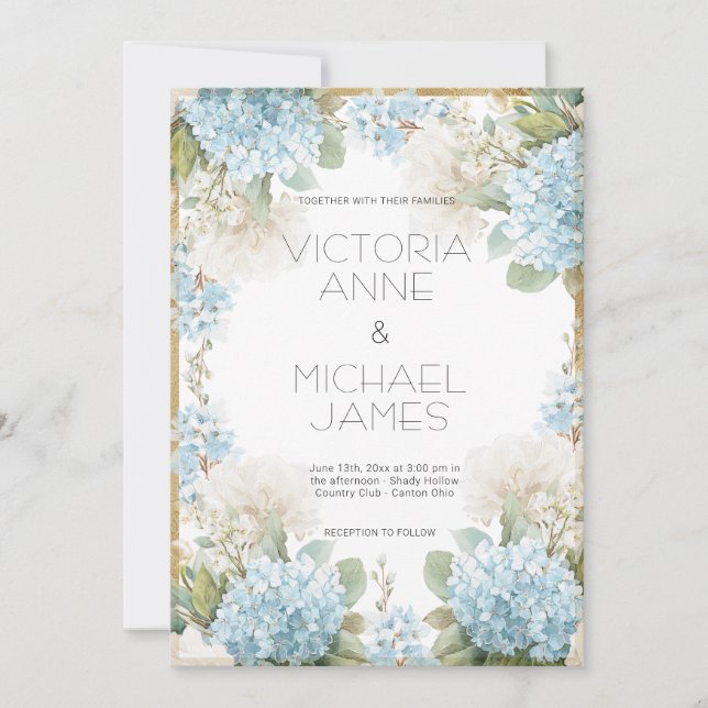 Blue Hydrangeas Elegant Wedding  Invitation (Front)