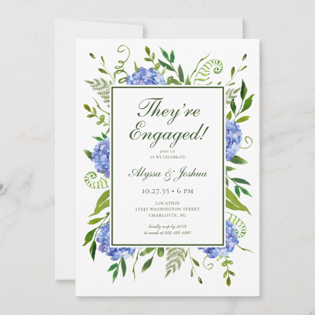 Blue Hydrangeas Engagement Party Invitation (Front)