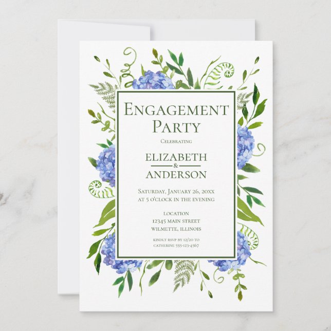Blue Hydrangeas Engagement Party Invitation (Front)