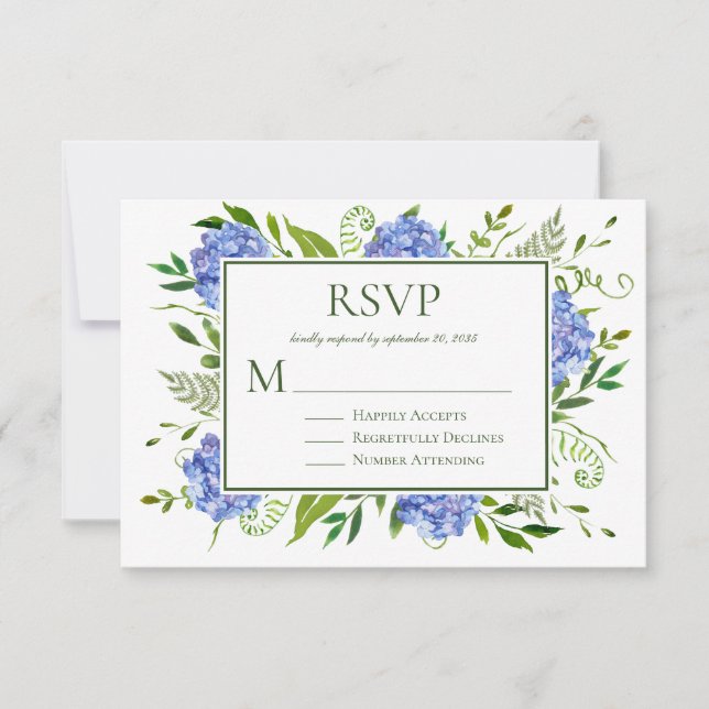 Blue Hydrangeas Engagement Party  RSVP Card (Front)
