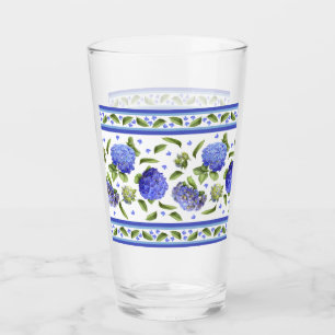 Blue Hydrangeas Fancy Leaf Border Glass