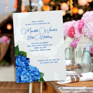 Blue Hydrangeas Floral Birthday Invitation