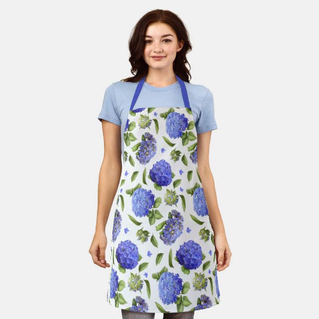 Blue Hydrangeas Floral Botanical Apron (Worn)