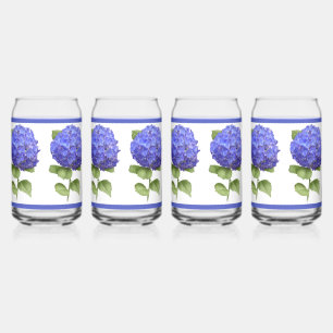 Blue Hydrangeas Floral Botanical Art Can Glass
