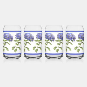 Blue Hydrangeas Floral Botanical Art Can Glass