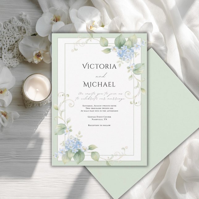 Blue Hydrangeas Floral Elegant Wedding Invitation (Creator Uploaded)