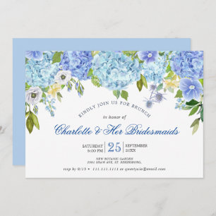 Blue Hydrangeas Floral Greenery Bridesmaids Brunch Invitation