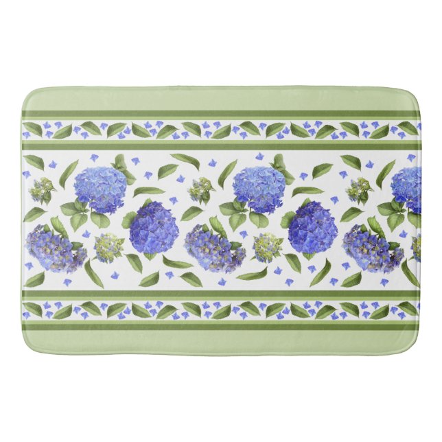 Blue Hydrangeas Floral Pattern Bath Mat (Front)