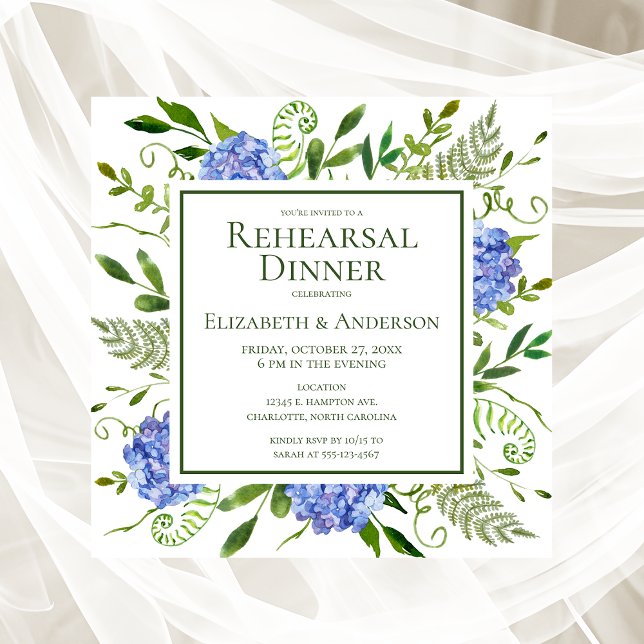 Blue Hydrangeas Floral Rehearsal Dinner Invitation (Creator Uploaded)