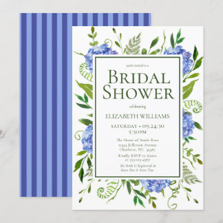 Blue Hydrangeas Floral Watercolor Bridal Shower Invitation