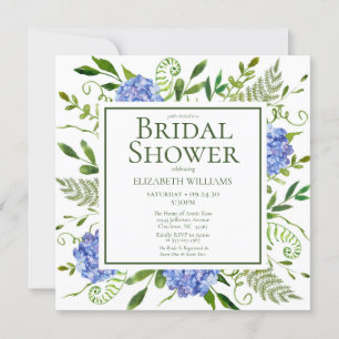 Blue Hydrangeas Floral Watercolor Bridal Shower Invitation