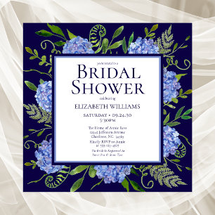 Blue Hydrangeas Floral Watercolor Bridal Shower Invitation