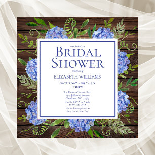 Blue Hydrangeas Floral Watercolor Bridal Shower Invitation