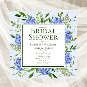 Blue Hydrangeas Floral Watercolor Bridal Shower Invitation