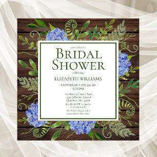 Blue Hydrangeas Floral Watercolor Bridal Shower Invitation