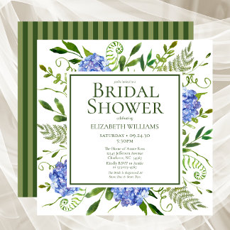 Blue Hydrangeas Floral Watercolor Bridal Shower Invitation