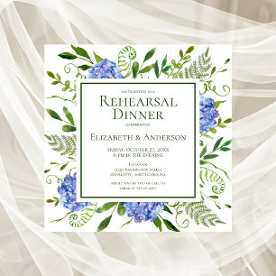 Blue Hydrangeas Floral Watercolor Rehearsal Dinner Invitation