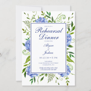 Blue Hydrangeas Floral Watercolor Rehearsal Dinner Invitation