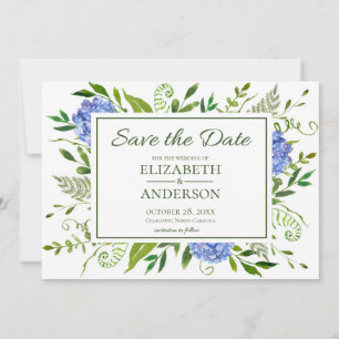 Blue Hydrangeas Floral Watercolor Save The Date