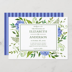 Blue Hydrangeas Floral Watercolor Wedding Invitation