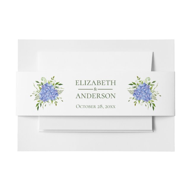 Blue Hydrangeas Floral Watercolor Wedding Invitation Belly Band (Front Example)