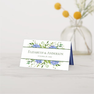 Blue Hydrangeas Floral Watercolor Wedding Place Card