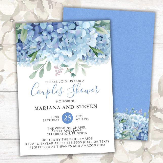 Blue Hydrangeas Floral Wedding Couples Shower Invitation (Creator Uploaded)