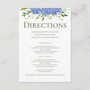 Blue Hydrangeas Floral Wedding Directions Enclosure Card