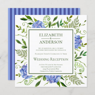 Blue Hydrangeas Floral Wedding Reception Invitation