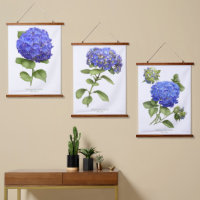 Blue Hydrangeas Flowers Botanical Art Set of 3