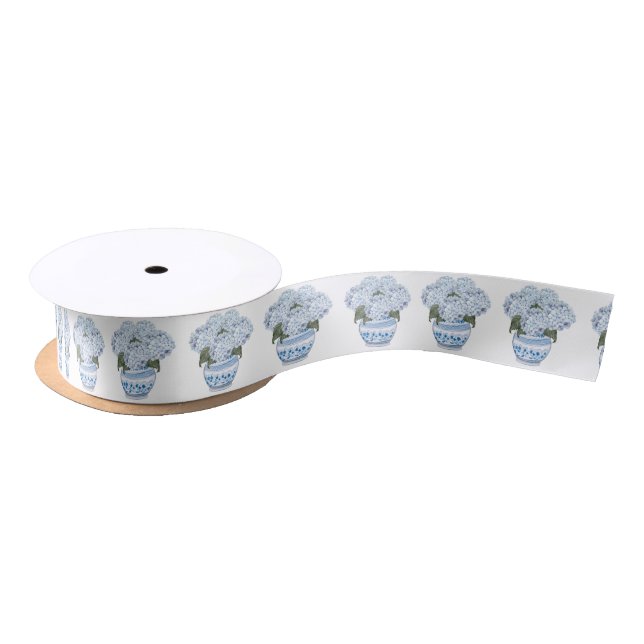 Blue Hydrangeas in Chinoiserie Pot  Satin Ribbon (Spool)