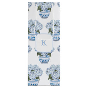 Blue Hydrangeas in Chinoiserie Pot Wine Gift Bag