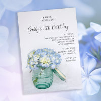 Blue Hydrangeas in Jar Vase Birthday Party