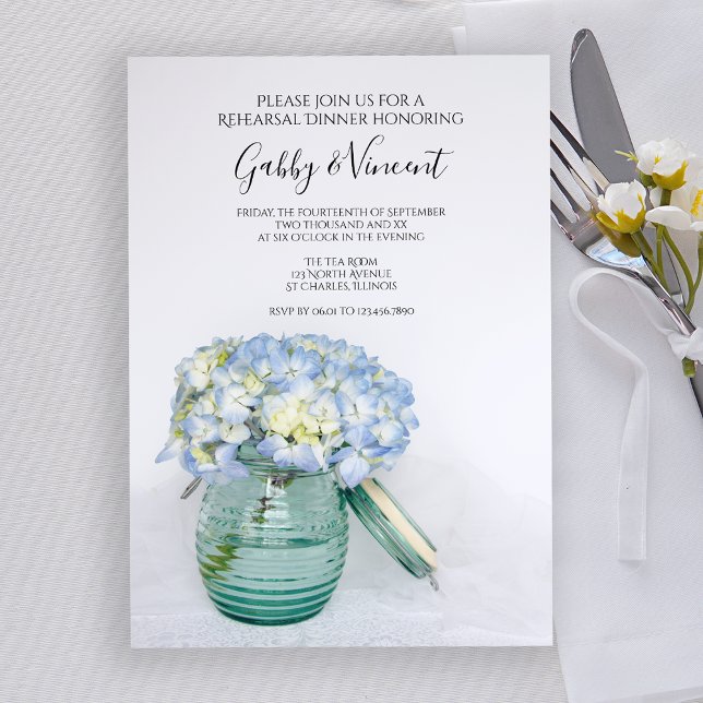 Blue Hydrangeas in Vase Wedding Rehearsal Dinner Invitation (Creator Uploaded)
