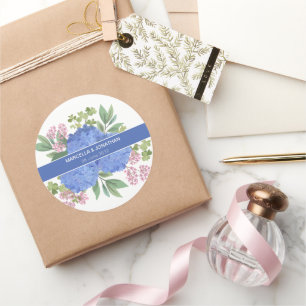 Blue Hydrangeas Modern Bouquet Custom Classic Round Sticker