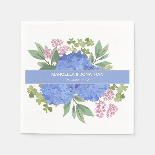 Blue Hydrangeas Modern Bouquet Custom  Napkin (Front)