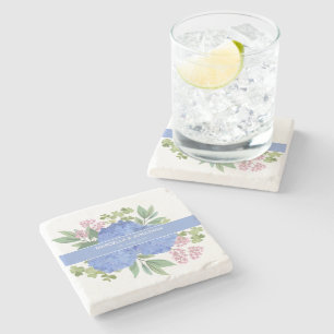 Blue Hydrangeas Modern Bouquet Custom  Stone Coaster