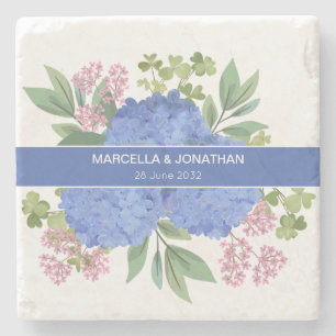 Blue Hydrangeas Modern Bouquet Custom  Stone Coaster