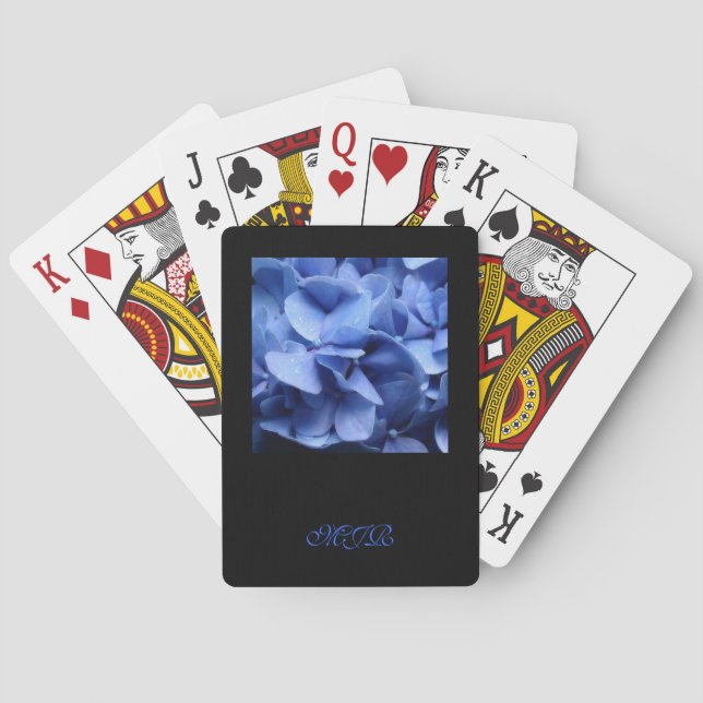 Blue Hydrangeas - Monogram Playing Cards (Back)
