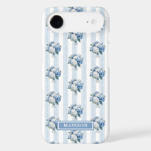 Blue Hydrangeas on Stripes