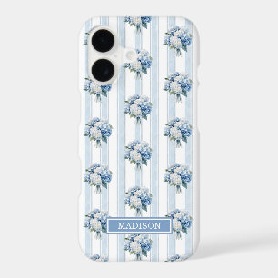 Blue Hydrangeas on Stripes