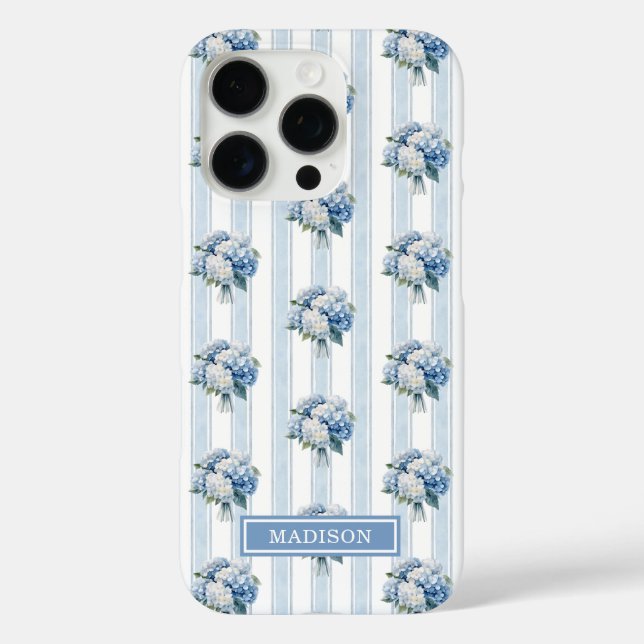 Blue Hydrangeas on Stripes Case-Mate iPhone Case (Back)