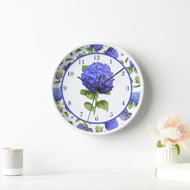 Blue Hydrangeas Original Botanical Art Framed Clock (Home)