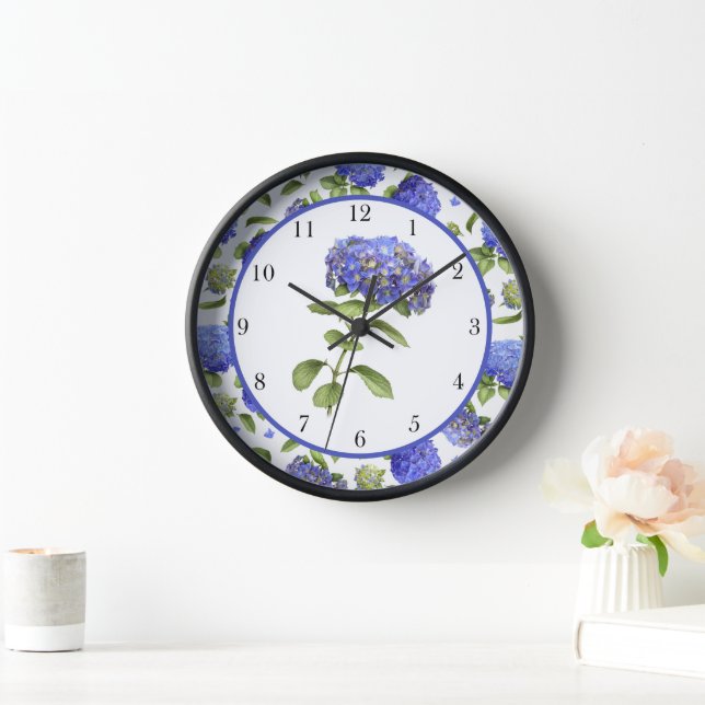 Blue Hydrangeas Original Botanical Art Framed Clock (Home)