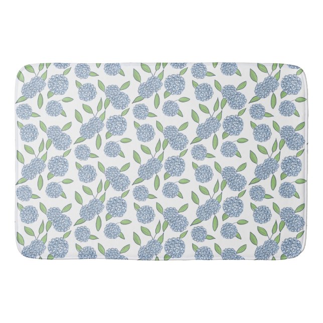 Blue Hydrangeas Preppy Coastal New England Bath Mat (Front)