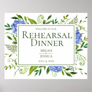 Blue Hydrangeas Rehearsal Dinner Sign