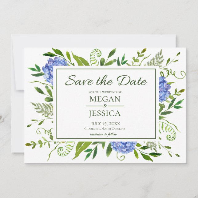 Blue Hydrangeas Save The Date (Front)